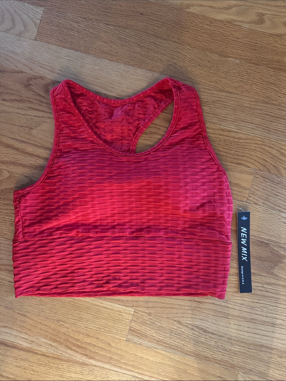 New Mix Red Textured Racerback Swim Top